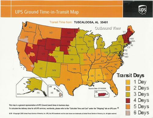 UPS shipping transit time by state