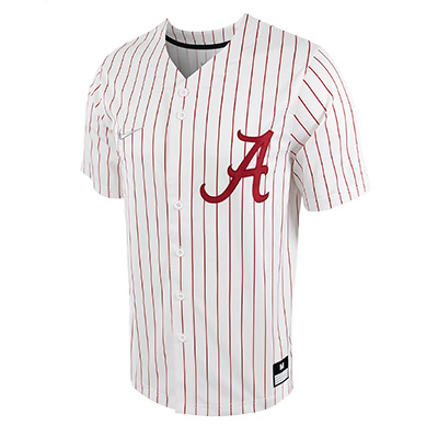        Alabama Script A Full Button Replica Pinstripe Baseball Jersey