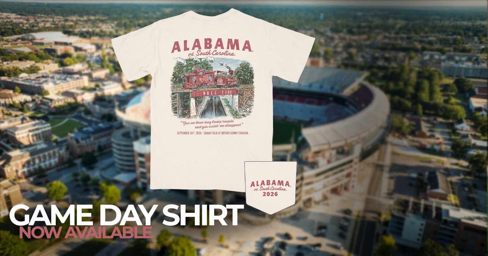 Grab your officially licensed gameday shirt for the Bamma vs South Carolina matchup on Family Weekend, September 26!