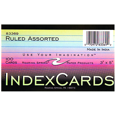 INDEX CARD 3 x 5 ASSORTED MULTI COLOR (SKU 11033028213)