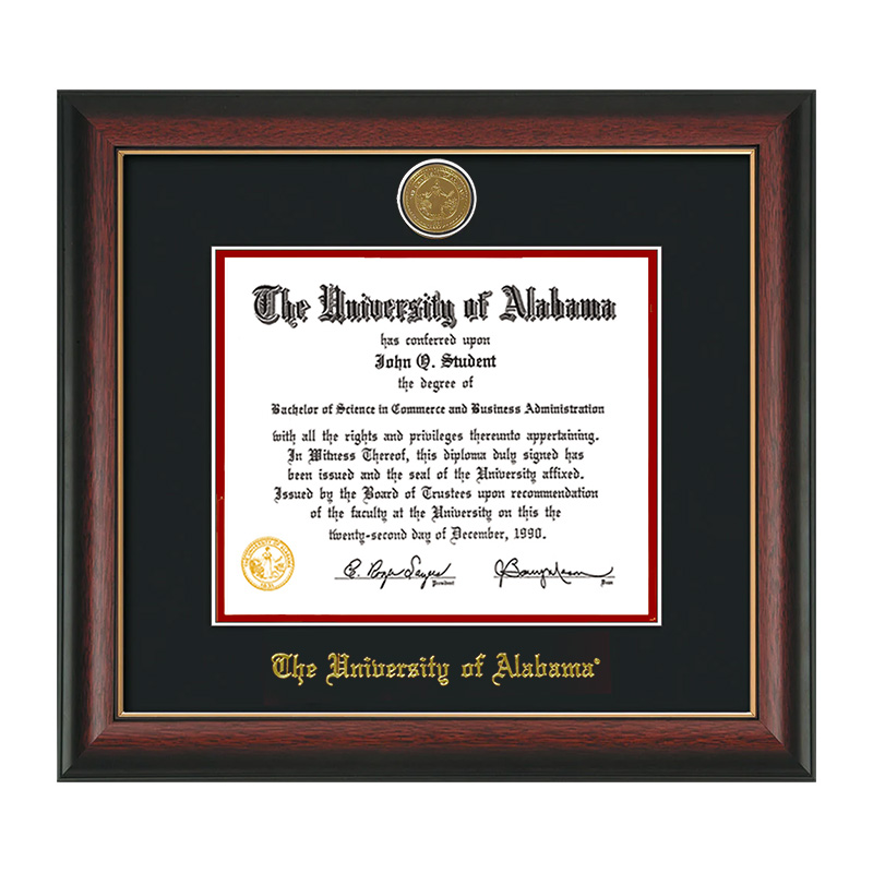 Alabama Diploma Frame Rosewood W Gold Lip W Medallion Black Suede On Crimson University Of Alabama Supply Store