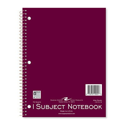 Wirebound Notebook 1 Subject College Rule