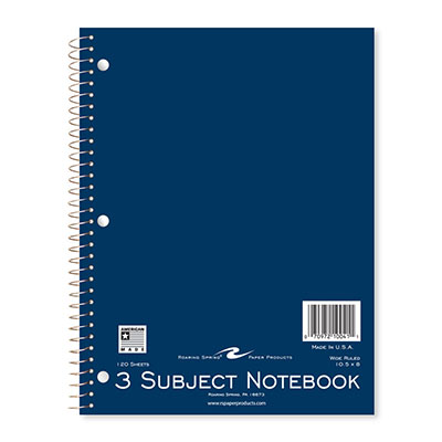 Wirebound Notebook 3 Subject College Rule