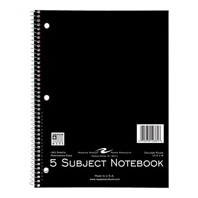 Wirebound Notebook 5 Subject College Rule