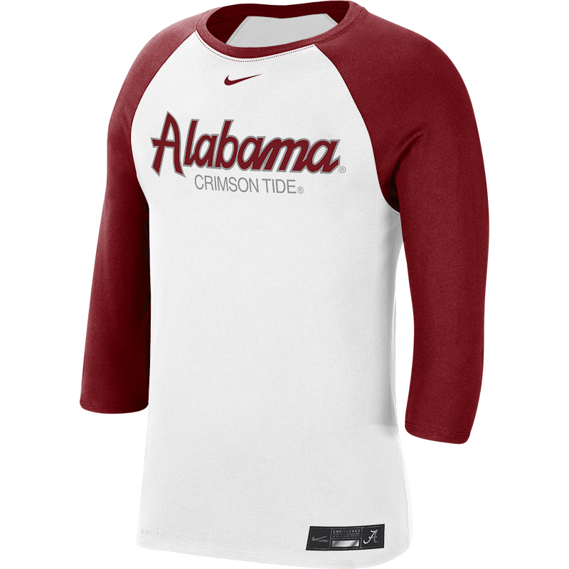 Alabama 3/4 Sleeve Dri-Fit Cotton Raglan Baseball T-Shirt | University ...