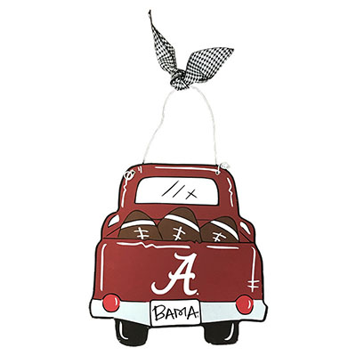 Alabama Truck With Footballs Wood Ornament