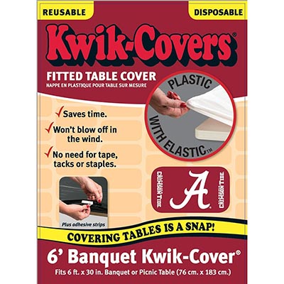 KWIK COVER FITTED PLASTIC TABLE COVER WITH ELASTIC