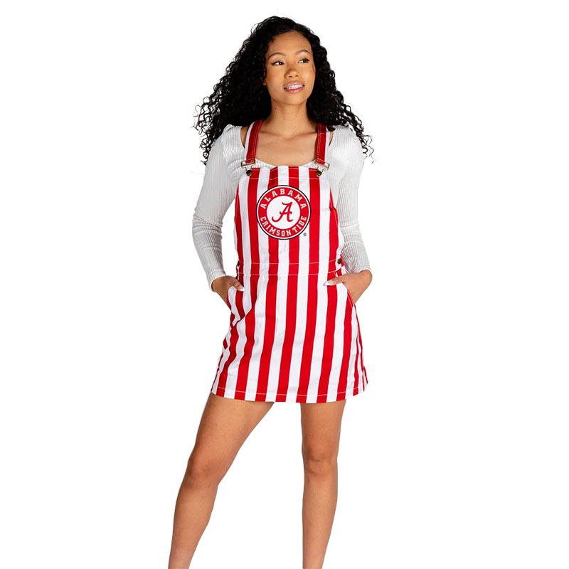 Alabama Crimson Tide Script A Striped Overall Dress (SKU 13477936308)