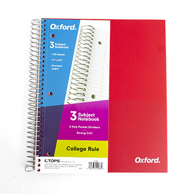 Notebook 3 Subject 150Sht Cr Poly Cover Oxford