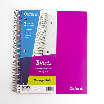 NOTEBOOK 3 SUBJECT 150SHT CR POLY COVER OXFORD