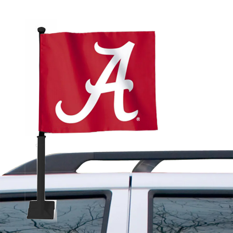 Alabama Script A Car Flag With Black Pole