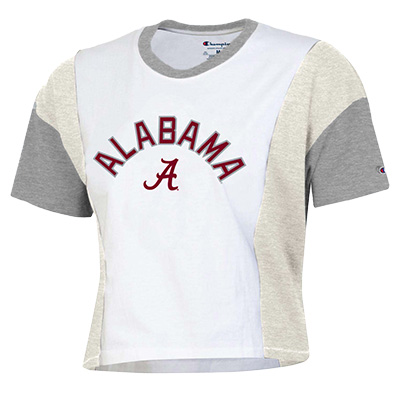Arched Alabama Over Script A Super Fan Crop Panel Shirt