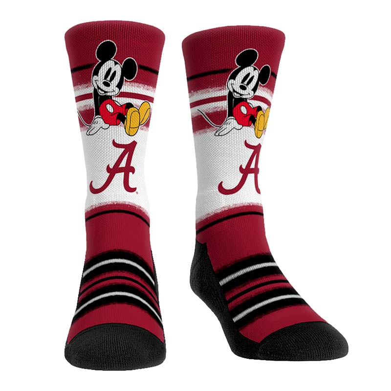 Alabama Script A Mickey Mouse Sit Stripe Socks (SKU 13679156116)