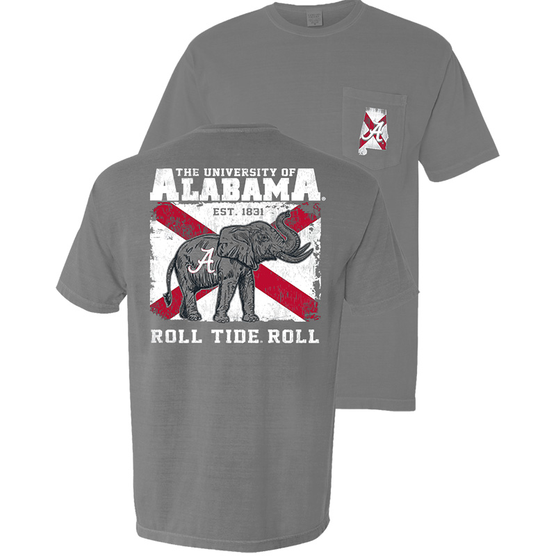 The University Of Alabama Elephant State Flag Roll Tide Roll Comfort Color Pocket T-Shirt