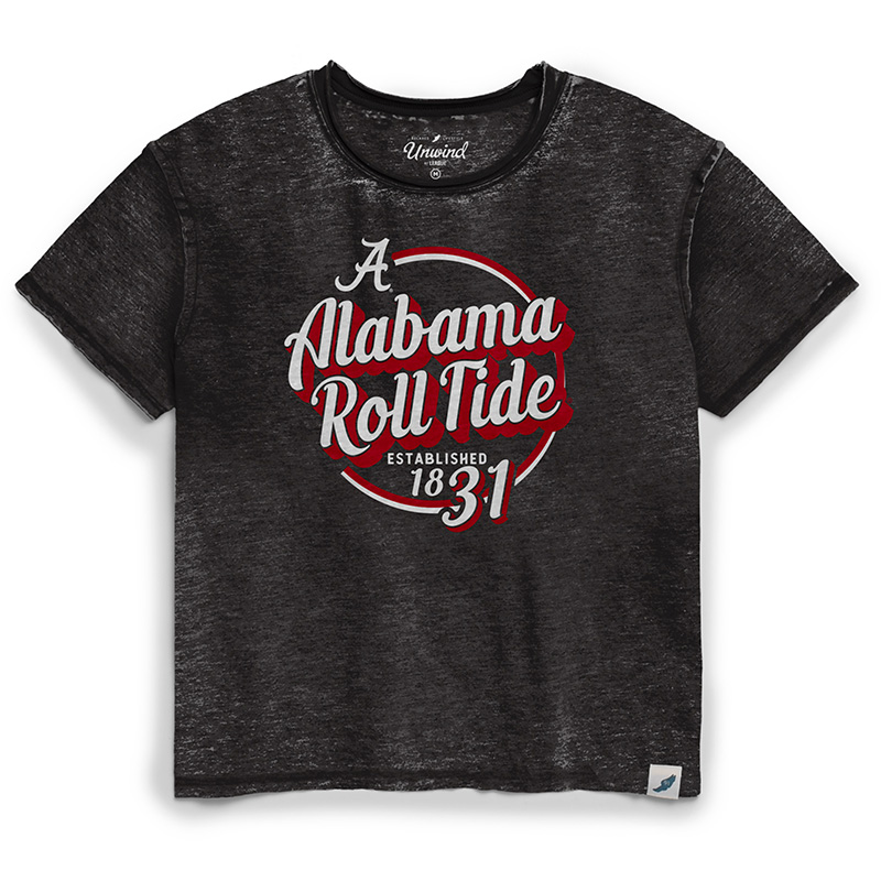 Alabama Roll Tide Script A 1831 Burnout Crew Waist Length T-Shirt (SKU 13699574207)