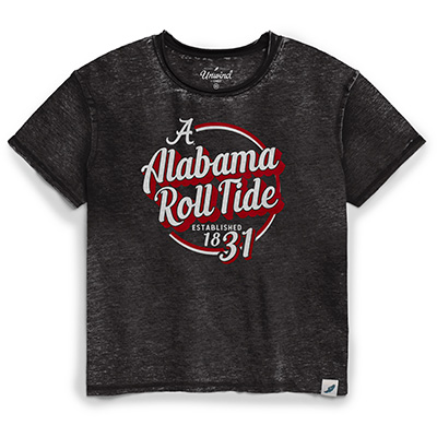 Alabama Roll Tide Script A 1831 Burnout Crew Waist Length T-Shirt