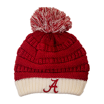 ALABAMA SCRIPT A TWO TONE PURL SLOUCH BEANIE WITH POM