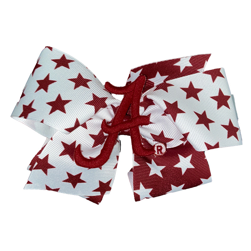 Alabama Two Tone Star Print Grosgrain Bow With Logo Patch