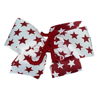 Alabama Two Tone Star Print Grosgrain Bow With Logo Patch