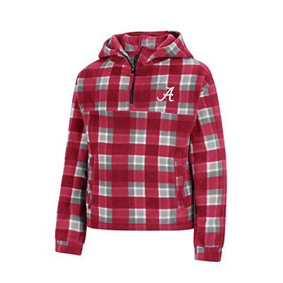 Alabama Script A Girl's 1/4 Zip Plaid Fleece Jacket With Hood