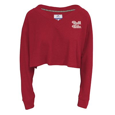 Alabama Cozy Fleece Cropped V-Neck Top