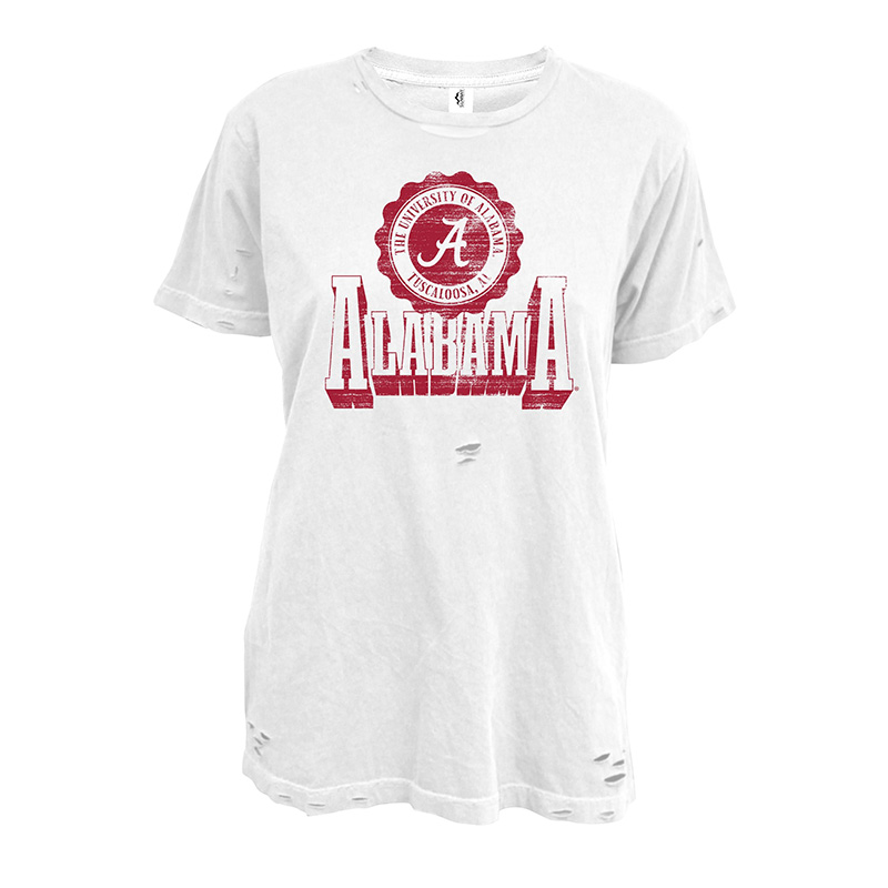 The University Of Alabama Script A Pigment Dyed Destroyed Short Sleeve Boyfriend T-Shirt (SKU 1372933241)