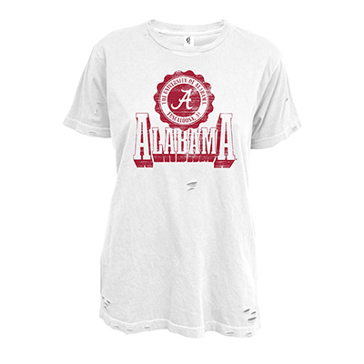 The University Of Alabama Script A Pigment Dyed Destroyed Short Sleeve Boyfriend T-Shirt