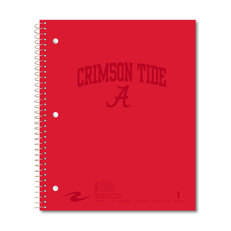 Crimson Tide Over Script A 1 Subject Notebook Red With Red Foil