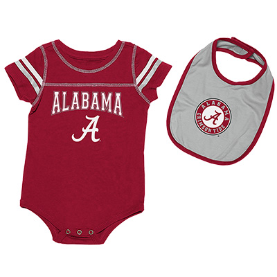 Alabama Script A Infant Boy Chocolate Onesie And Bib Set