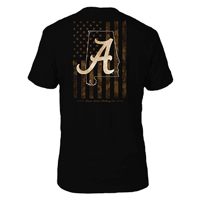ALABAMA SCRIPT A IN STATE US CAMO FLAG T-SHIRT