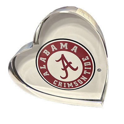 ALABAMA CIRCLE LOGO HEART CRYSTAL PAPERWEIGHT