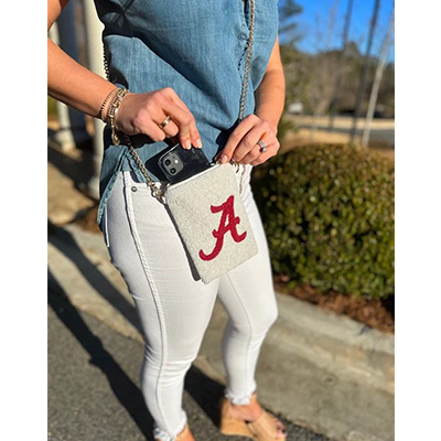 ALABAMA SCRIPT A BEADED IPHONE CONVERTIBLE BAG