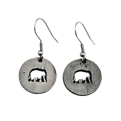 Elephant Pewter Circle Earrings