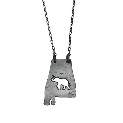 Alabama With Elephant Home State Pewter Necklace