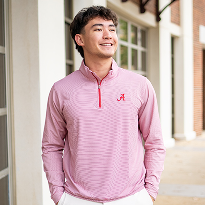 ALABAMA SCRIPT A PERTH MINI STRIPE PERFORMANCE QUARTER ZIP