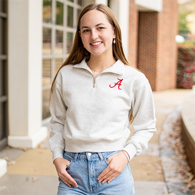 ALABAMA SCRIPT A SPORT QUARTER ZIP CROPPED SWEATSHIRT
