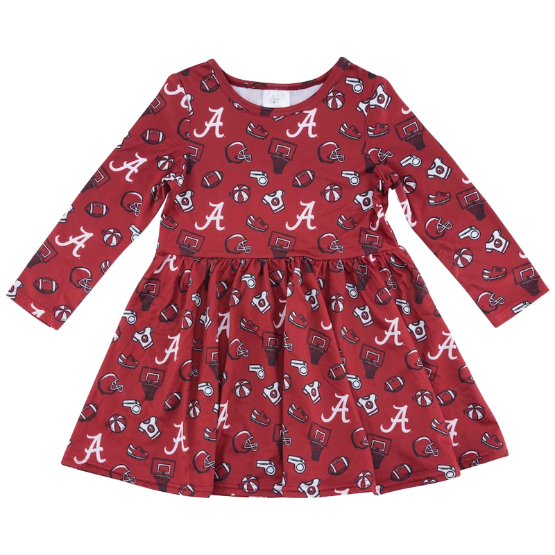University of Alabama Sport Print Toddler Long Sleeve Dress in Crimson Size 2T | Spandex/Polyester