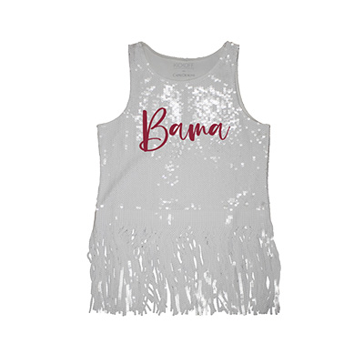 Sequin Bama Script Fringe Tank