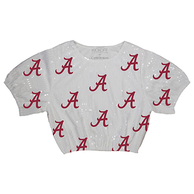 Sequin Alabama Script A Repeater Crop Top