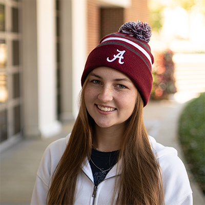 Alabama Script A Youth Cuff Knit Beanie With Pom