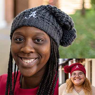 Alabama Script A Chunky Knit Beanie With Pom