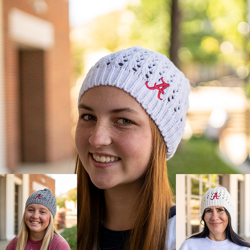 Alabama Script A Crochet Knit Bun Hat