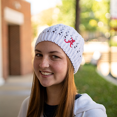 ALABAMA SCRIPT A CROCHET KNIT BUN HAT