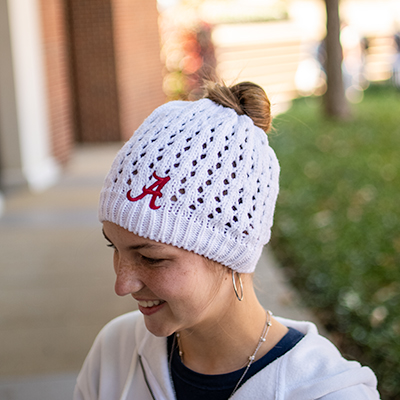 ALABAMA SCRIPT A CROCHET KNIT BUN HAT