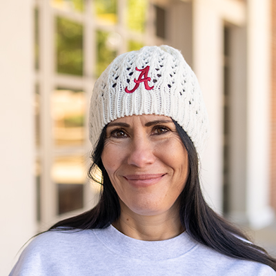 ALABAMA SCRIPT A CROCHET KNIT BUN HAT