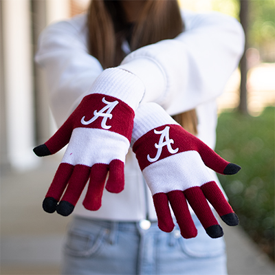 Alabama Script A Rugby Striped Knit Stretch Texting Gloves