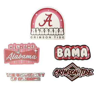Item number 14038535<BR> SDS DESIGN ASSOCIATES, INC<BR>Made in USA<BR><BR> Alabama Campus Craze Pack – 5 Piece Sticker Set <BR><