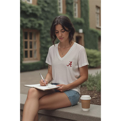 Alabama V-Neck T-Shirt Large Script A