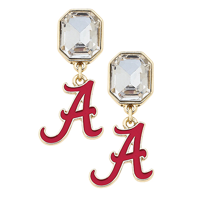 Script A Rhinestone Enamel Earrings